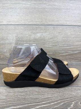 Dansko Maddy Women’s Sz 9.5-10/EU 40 Milled Black Nubuck 2-Strap Wedge Sandals